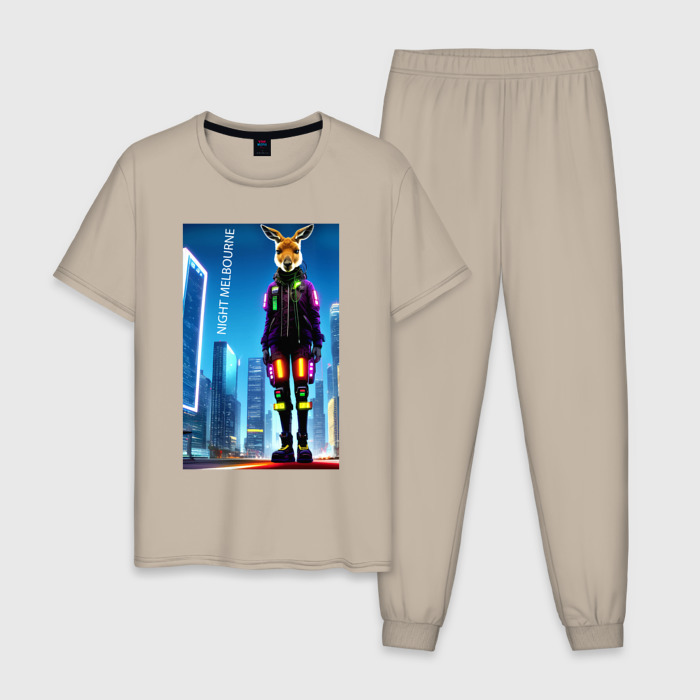 Мужская пижама хлопок Кенгуру в ночном Мельбурне   киберпанк фото