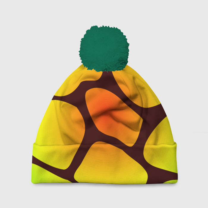 Шапка 3D c помпоном Коричневая сеть с цветными пятнами фото
