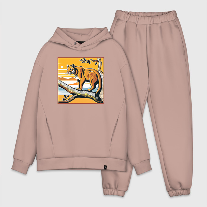 Мужской костюм oversize хлопок Пантера на дереве фото