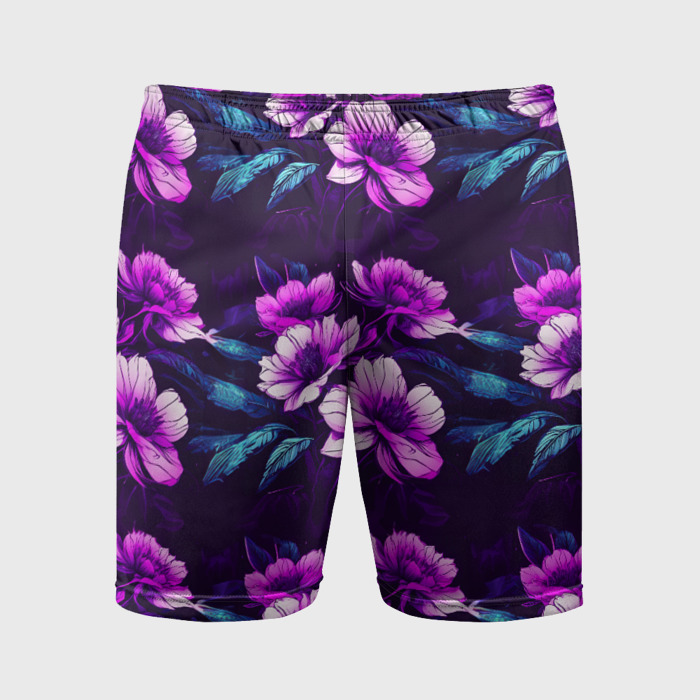 Мужские шорты спортивные Цветы неон узор фото