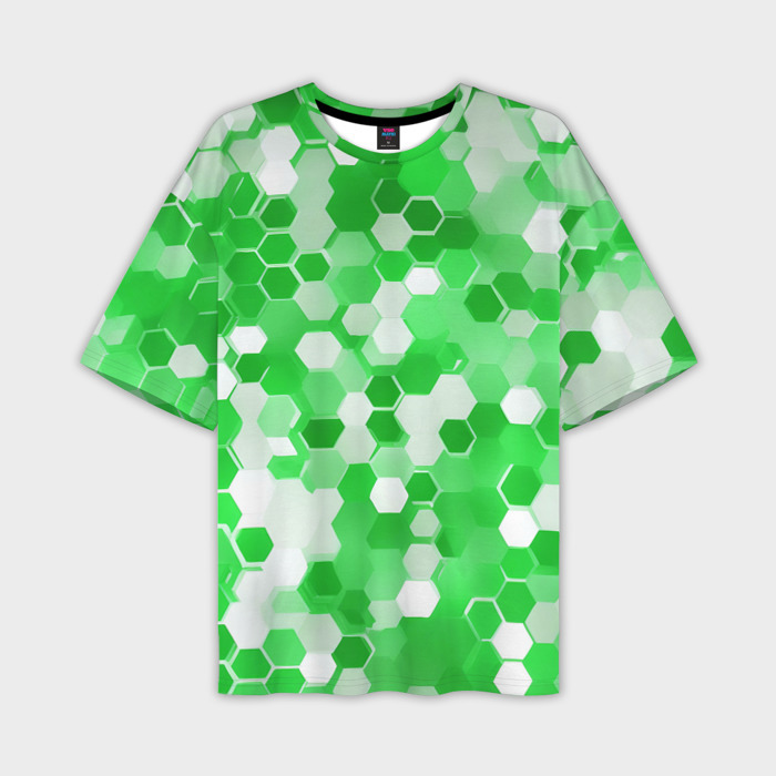 Мужская футболка oversize 3D Кибер Hexagon Зелёный фото