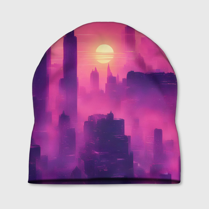 Шапка 3D Розовый город Retrowaves фото