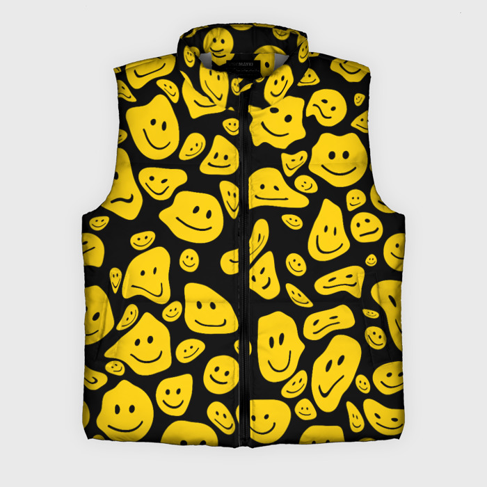 Мужской жилет утепленный 3D Расплывающиеся смайлы на черном фото