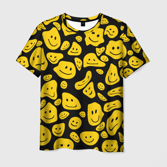 Мужская футболка 3D Расплывающиеся смайлы на черном фото