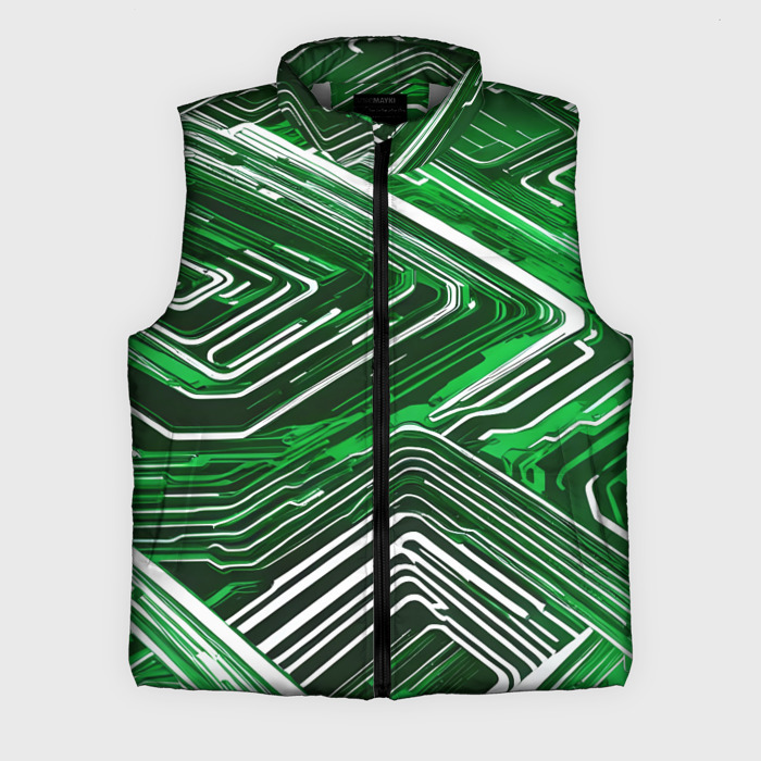 Мужской жилет утепленный 3D Кибер линии Зелёный белый фото