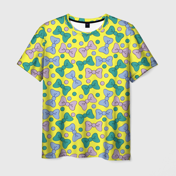 Мужская футболка 3D Цветные бантики на желтом фоне фото