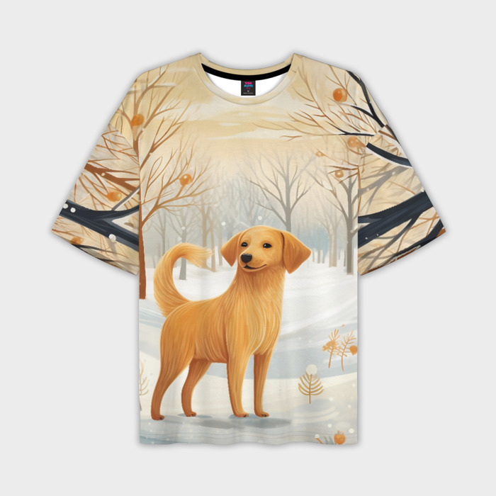 Мужская футболка oversize 3D Лабрадор  в лесу в стиле Фолк Арт фото