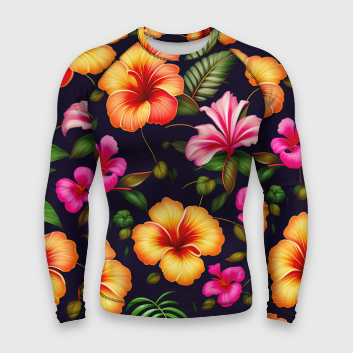 Мужской рашгард 3D Гавайские цветы узор фото