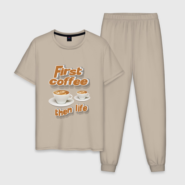 Мужская пижама хлопок Сначала кофе потом жизнь фото
