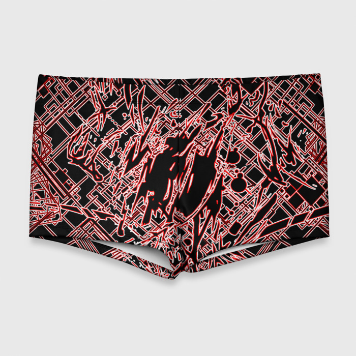 Мужские купальные плавки 3D Кибернетическая клякса красная фото