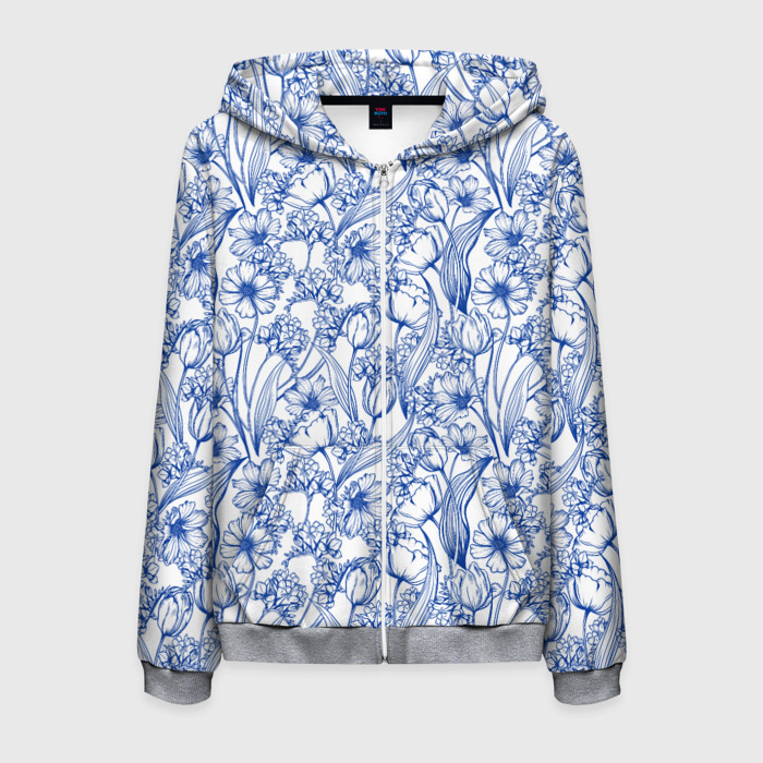 Мужская толстовка 3D на молнии Синие графические цветы фото