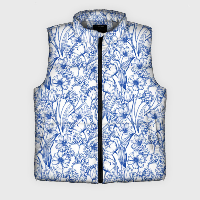 Мужской жилет утепленный 3D Синие графические цветы фото