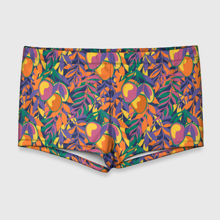 Мужские купальные плавки 3D Манго с листьями паттерн фото