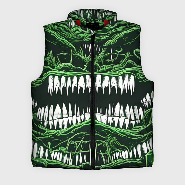 Мужской жилет утепленный 3D Пасть демона зелёная фото