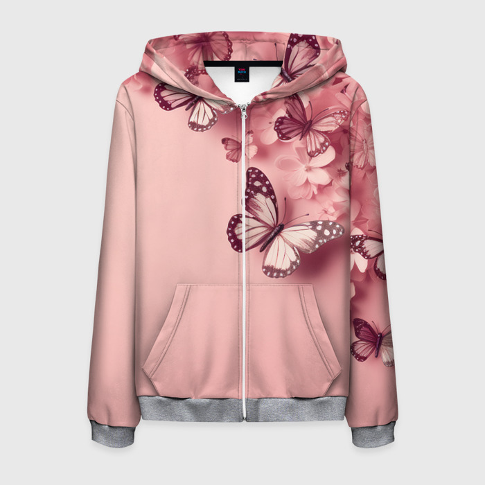 Мужская толстовка 3D на молнии Бабочки и цветы фото