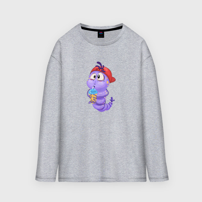 Мужской лонгслив oversize хлопок Червяк в кепке пьет сок из стакана фото