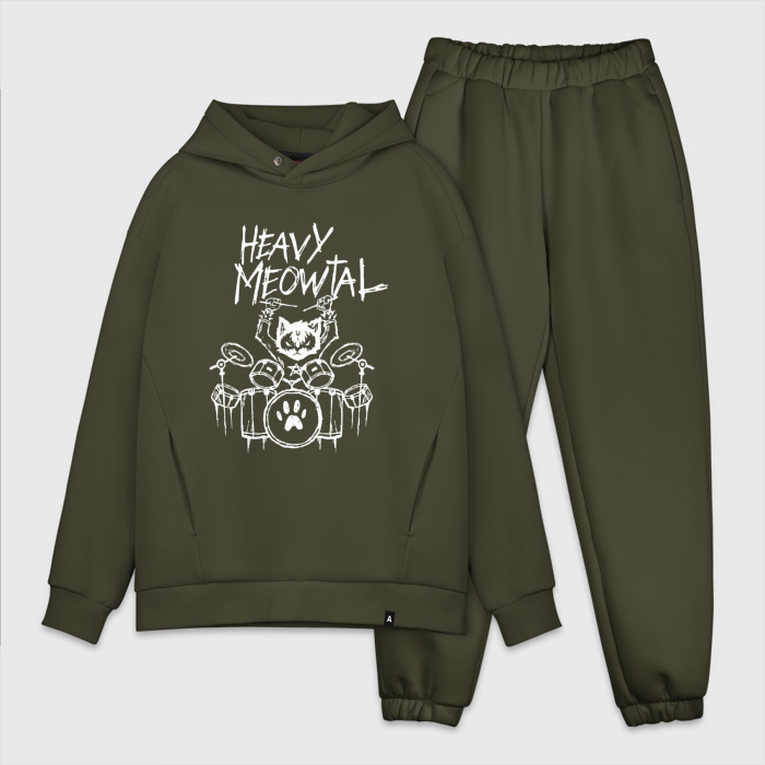 Мужской костюм oversize хлопок Heavy Meowtal   кошачья музыка фото