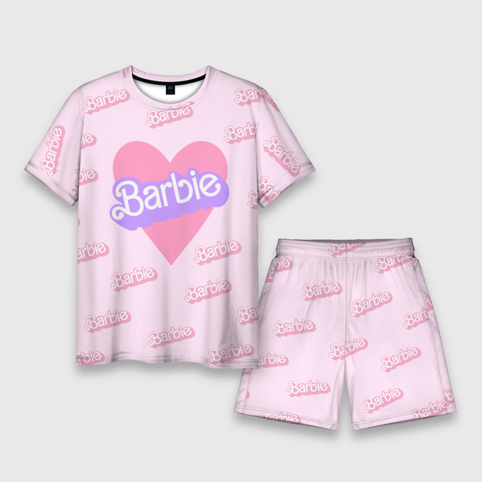 Мужской костюм с шортами 3D Барби и розовое сердце: паттерн фото