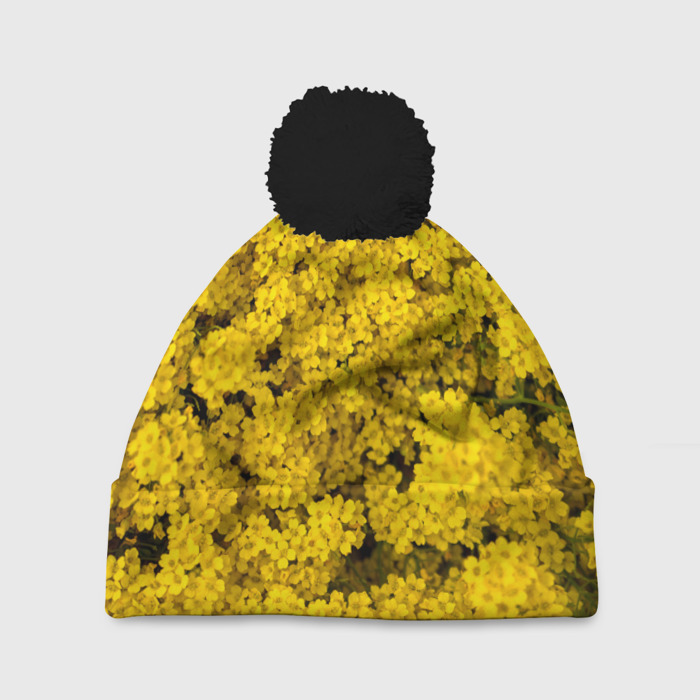 Шапка 3D c помпоном Жёлтые цветочки фото