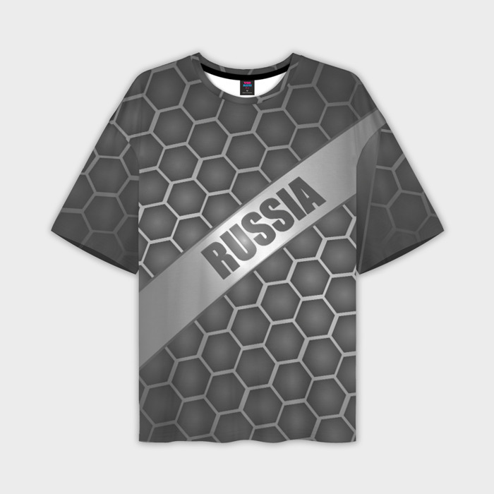 Мужская футболка oversize 3D Россия в сером цвете фото