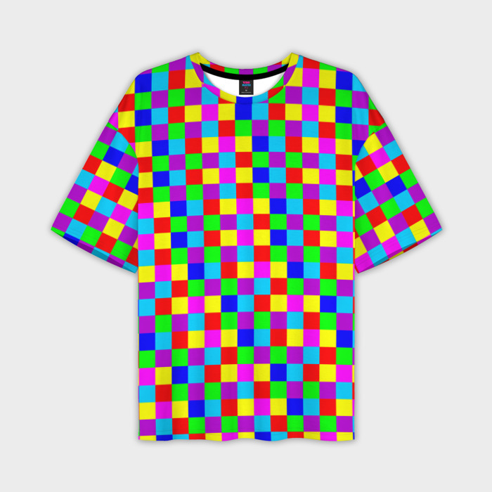Мужская футболка oversize 3D Разноцветные плитки фото
