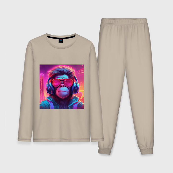 Мужская пижама с лонгсливом хлопок Обезьяна в неоновых очках фото