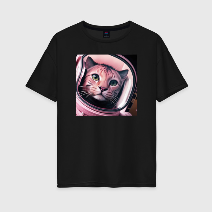 Женская футболка хлопок Oversize Рысь космонавт фото