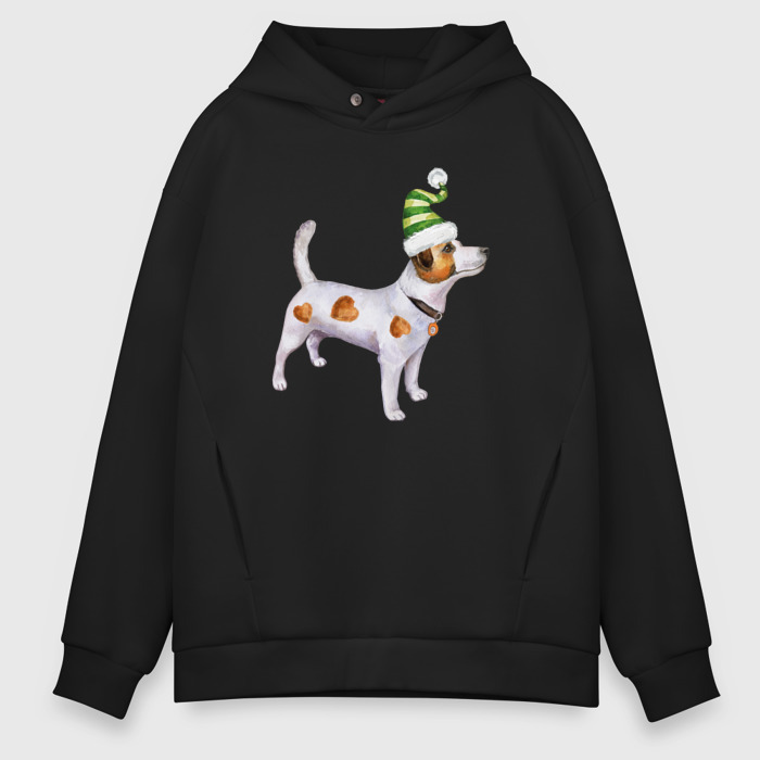 Мужское худи Oversize хлопок Новогодний      песик фото