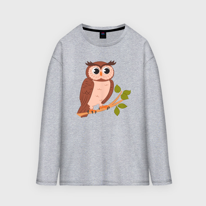 Мужской лонгслив oversize хлопок Сова на веточке фото