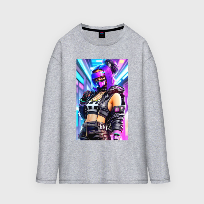 Мужской лонгслив oversize хлопок Крутая деваха   нейросеть   киберпанк фото