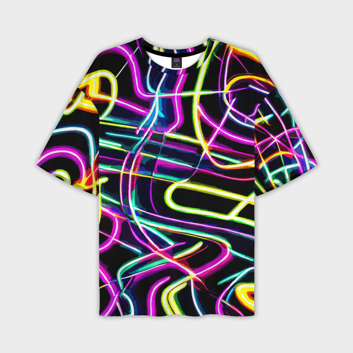 Мужская футболка oversize 3D Неоновая абстракция   нейросеть фото