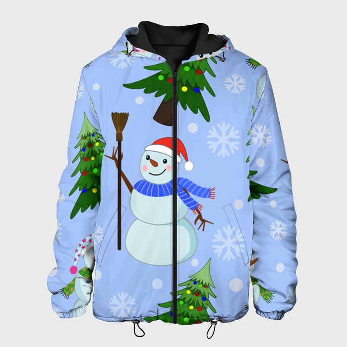 Мужская куртка 3D Снеговики с новогодними елками паттерн фото
