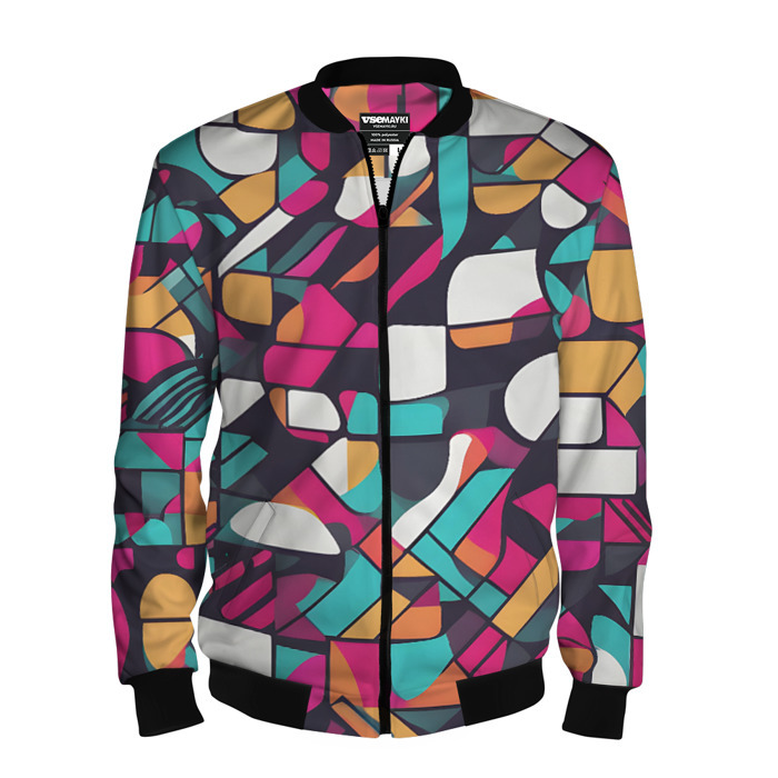 Мужской бомбер 3D Разноцветные ретро фигуры фото