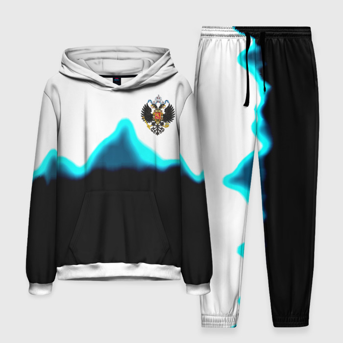 Мужской костюм с толстовкой 3D Герб РФ синяя волна фото