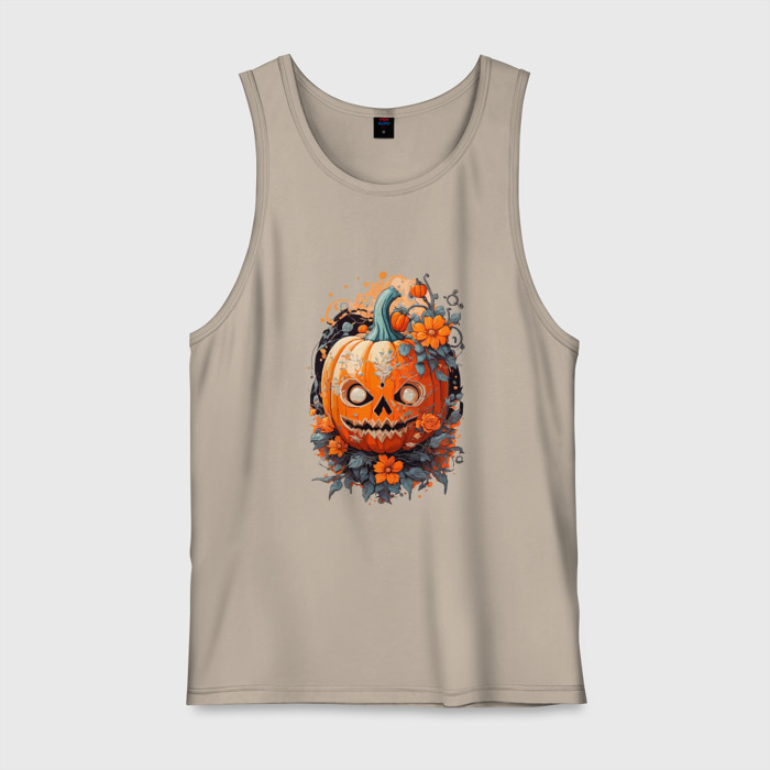 Мужская майка хлопок Хэллоуинская тыква с цветами фото