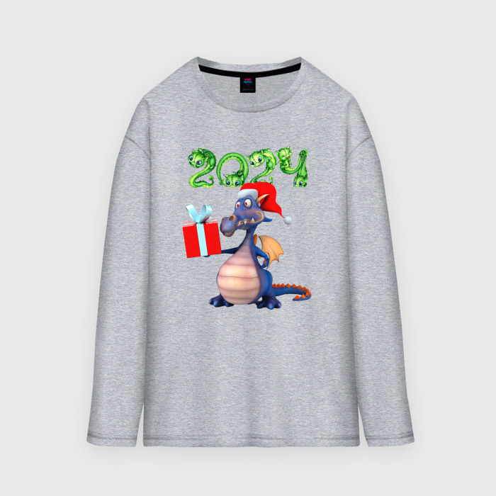 Мужской лонгслив oversize хлопок Синий дракон с подарком фото