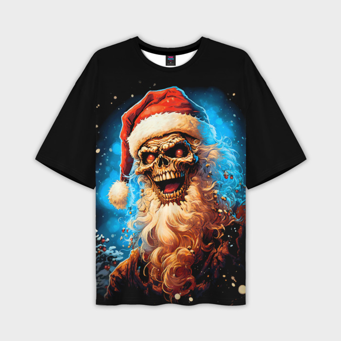 Мужская футболка oversize 3D Весёлый скелет Санта Клаус фото