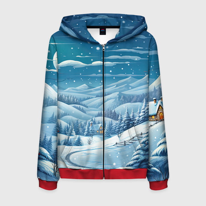 Мужская толстовка 3D на молнии Новогодний   пейзаж природа фото