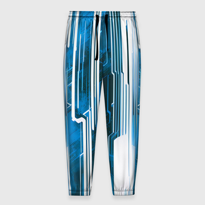 Мужские брюки 3D Киберпанк полосы белый и синий фото