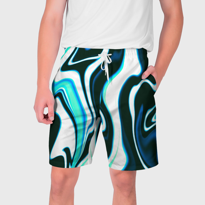 Мужские шорты 3D Абстракция искажение белое с зелёным фото