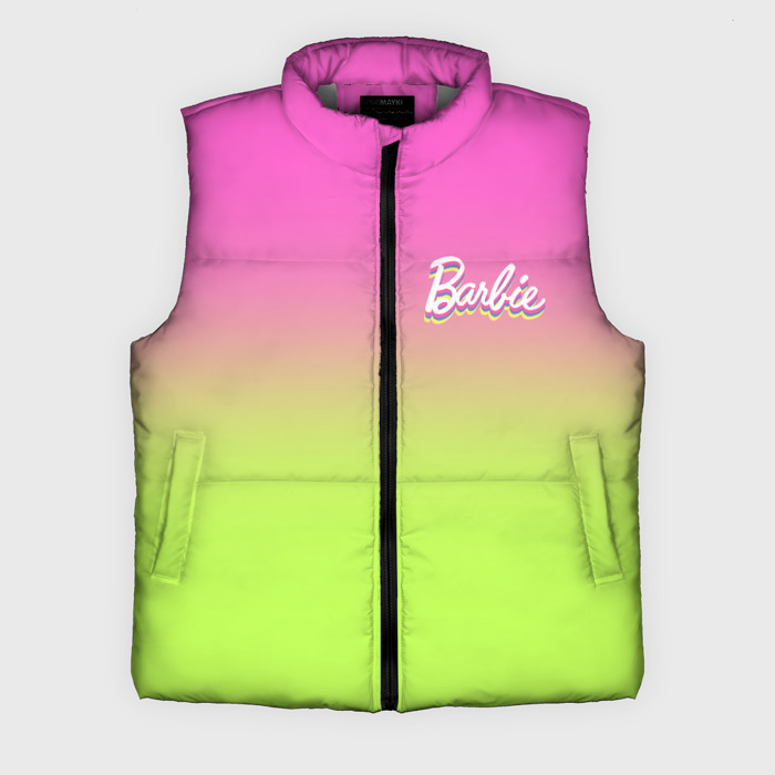 Мужской жилет утепленный 3D Барби: градиент розовый и ярко зеленый фото
