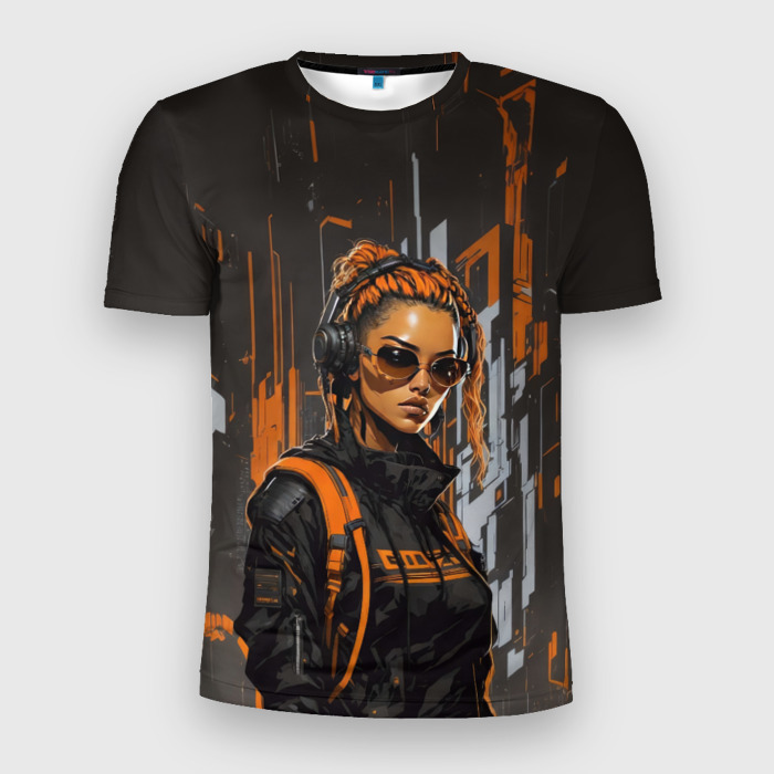 Мужская футболка 3D Slim Девушка и оранжевые линии фото