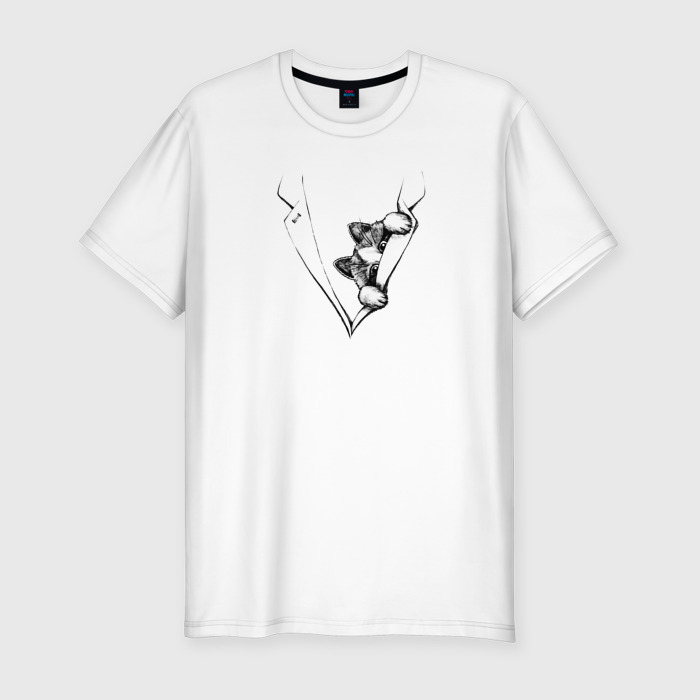 Мужская футболка хлопок Slim Котик выглядывает из пиджака фото