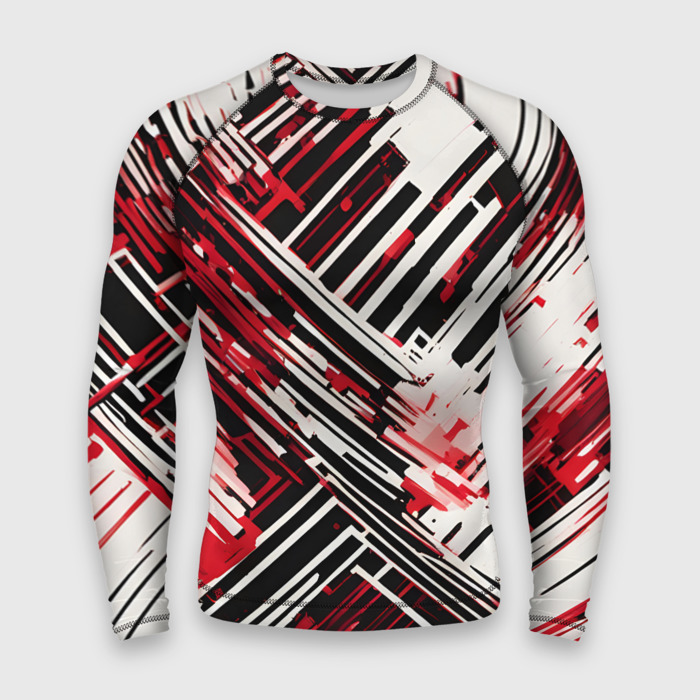 Мужской рашгард 3D Киберпанк линии белые и красные фото