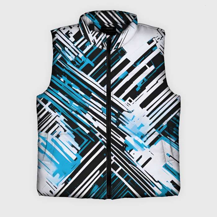 Мужской жилет утепленный 3D Киберпанк линии белые и синие фото