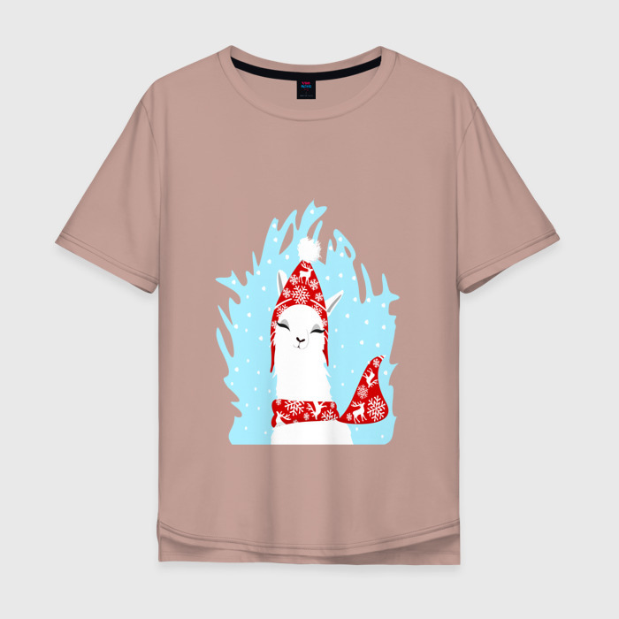 Мужская футболка хлопок Oversize Лама   альпака в шапочке фото