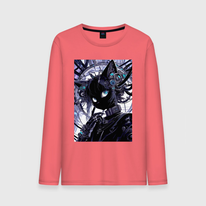 Мужской лонгслив хлопок Кибер кисуля   нейросеть фото