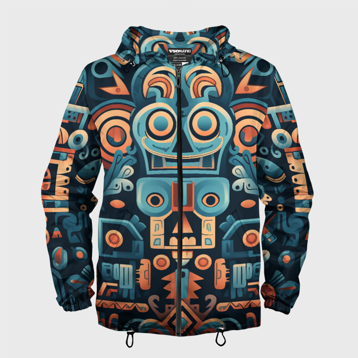 Мужская ветровка 3D Симметричный абстрактный паттерн в ацтекском стиле фото