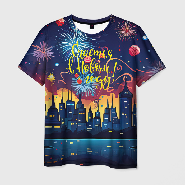 Мужская футболка 3D Новогодний салют с новым годом фото