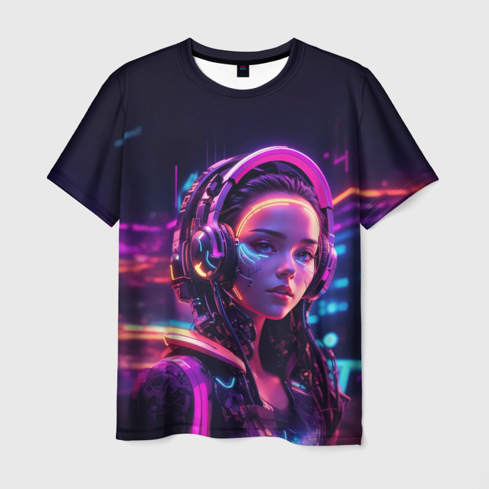 Мужская футболка 3D Девушка в пурпурных тенях фото